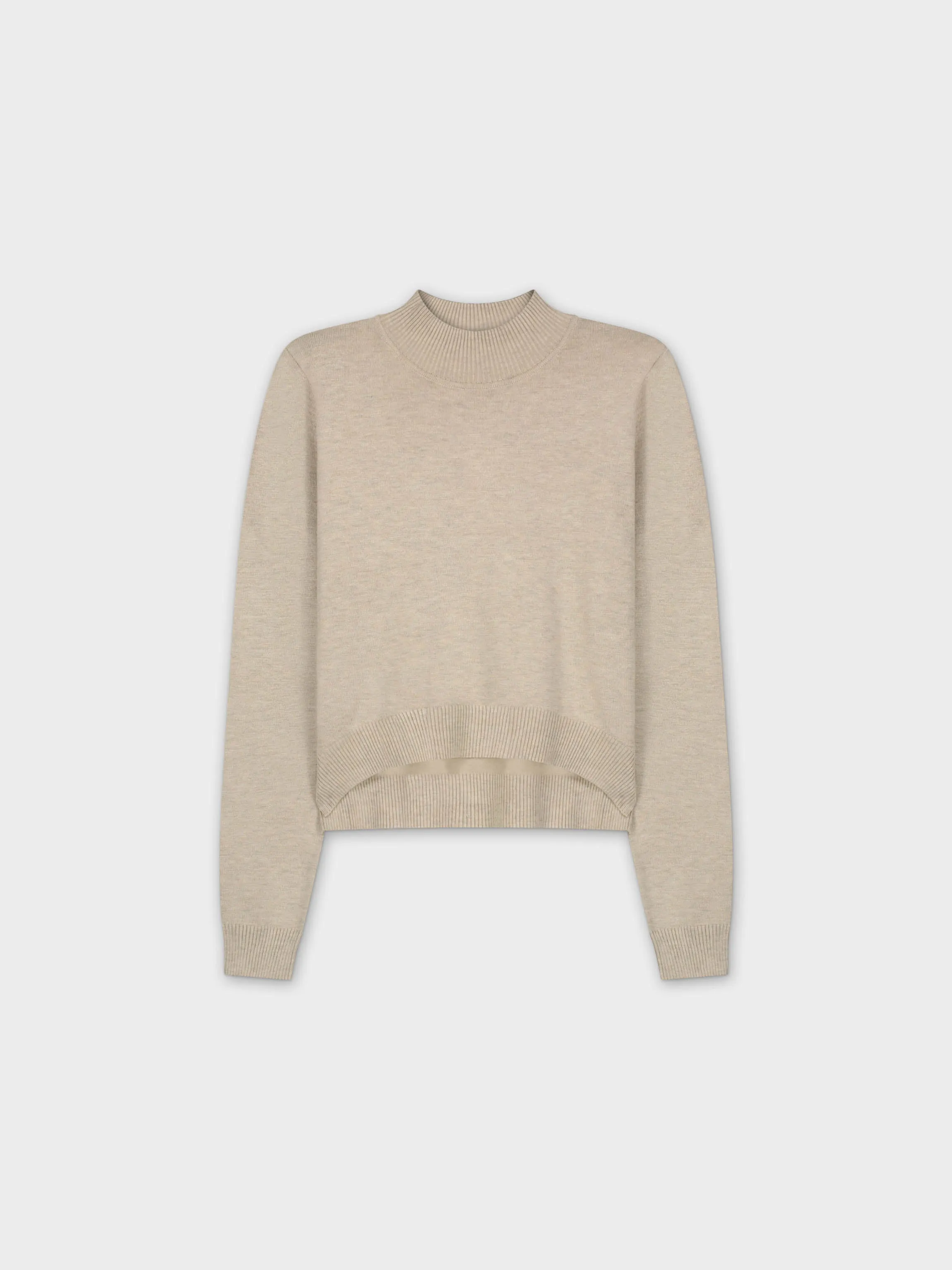 Crop Mock Neck Turtleneck-Heathered Cream