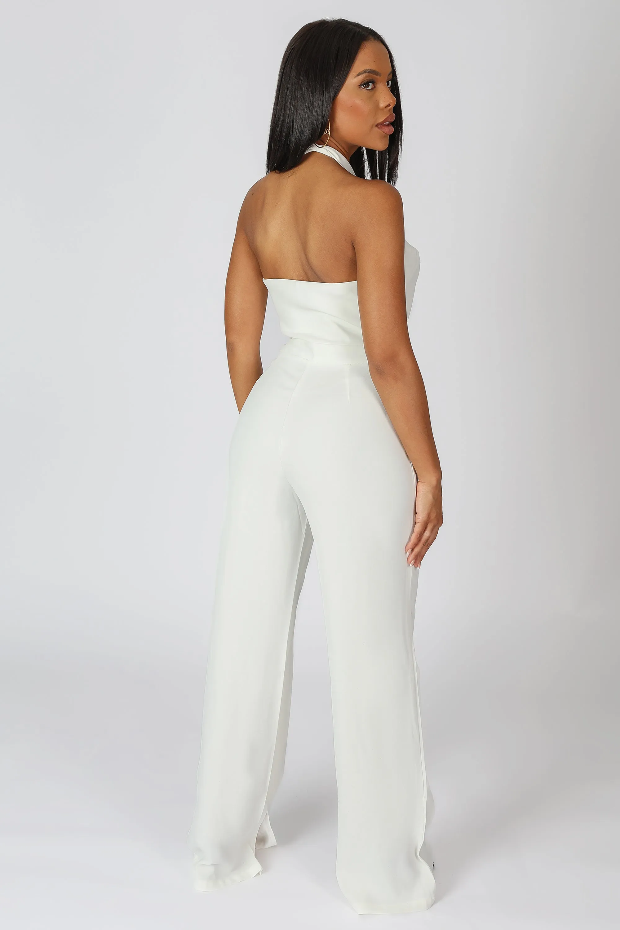 Cross Front Halter Wide Leg Jumpsuit White