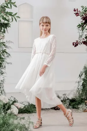 DELILAH L/S LACE First Communion or Flower Girl Dress - IVORY