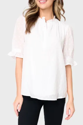 Dianthus Henley Puff Sleeve Sheer Dot Blouse