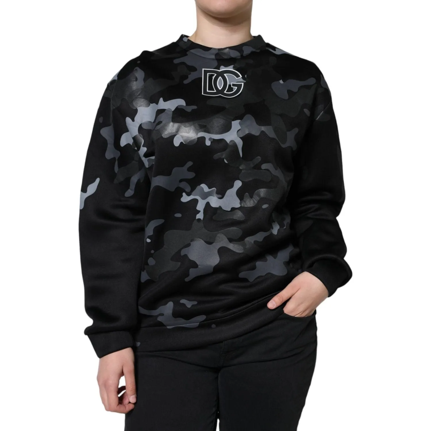 Dolce & Gabbana Black Camouflage Round Neck Sweatshirt Sweater