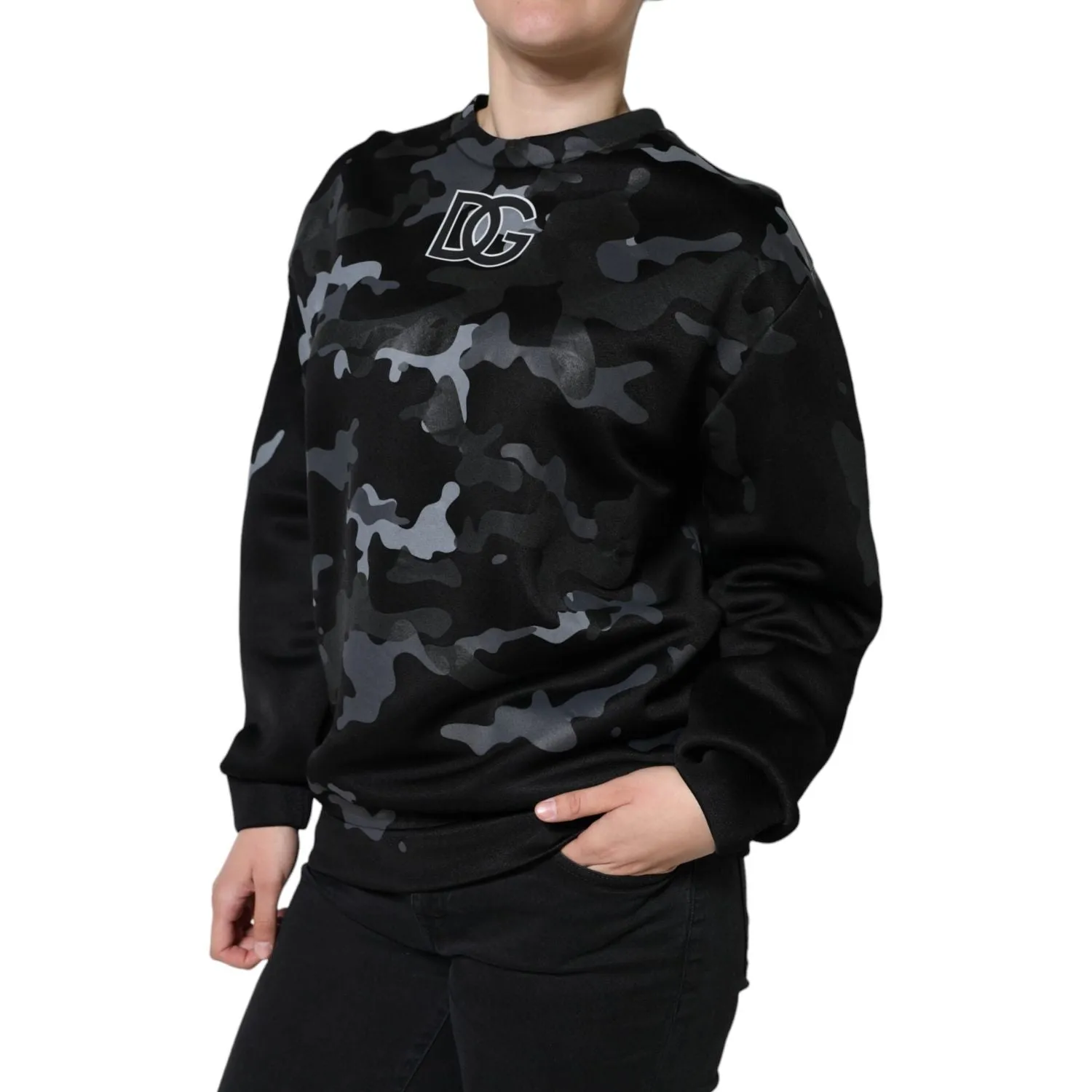 Dolce & Gabbana Black Camouflage Round Neck Sweatshirt Sweater