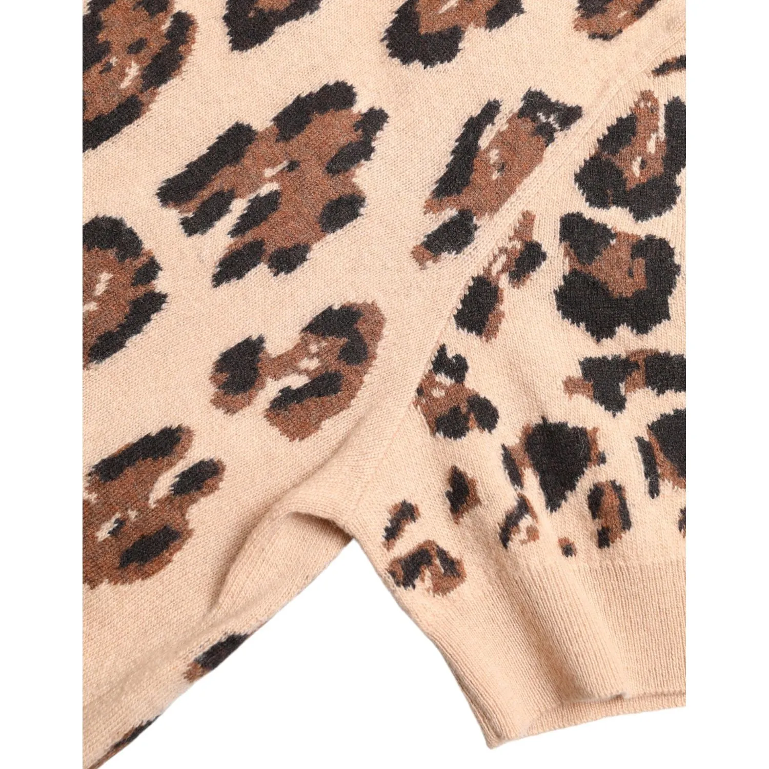 Dolce & Gabbana Elegant Beige Leopard Turtleneck Wool Top