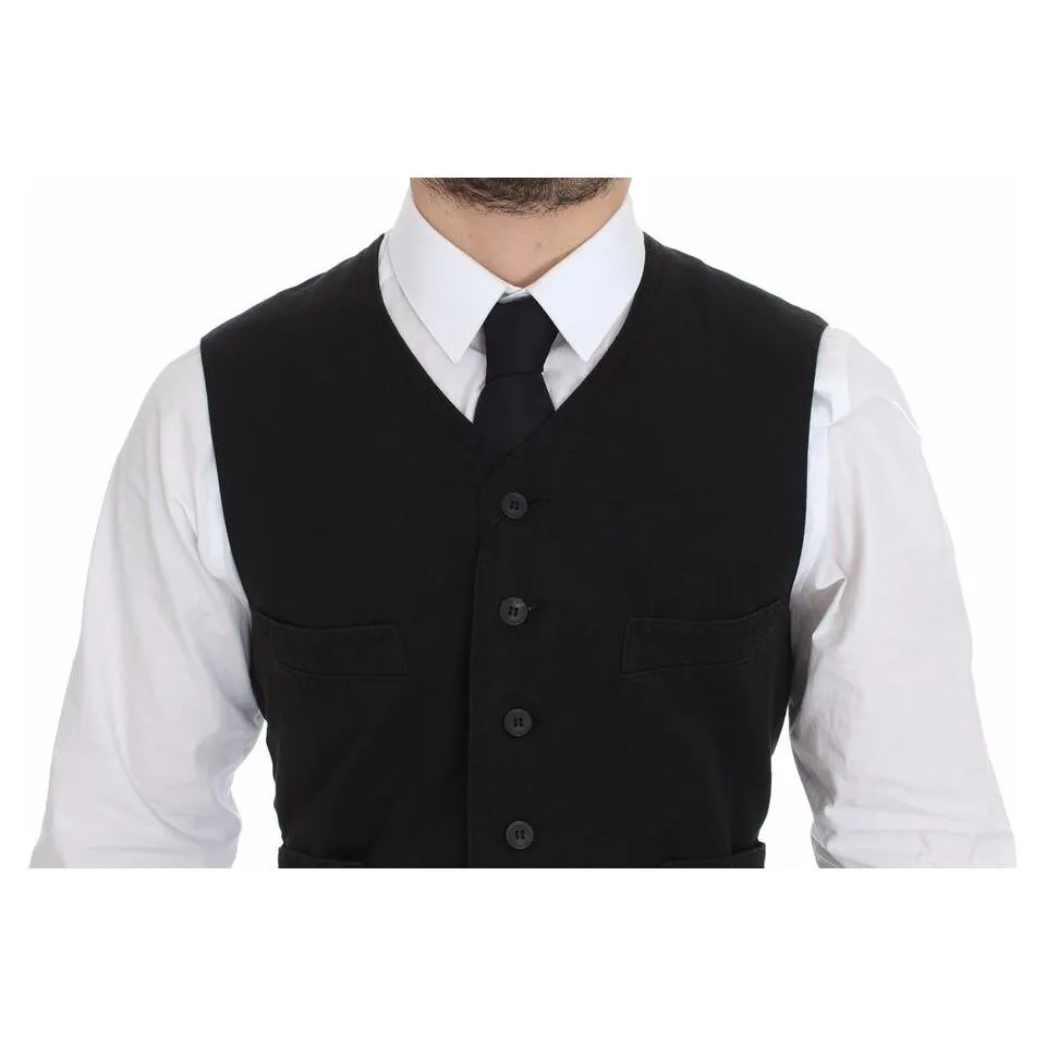 Dolce & Gabbana Elegant Black Cotton Blend Dress Vest