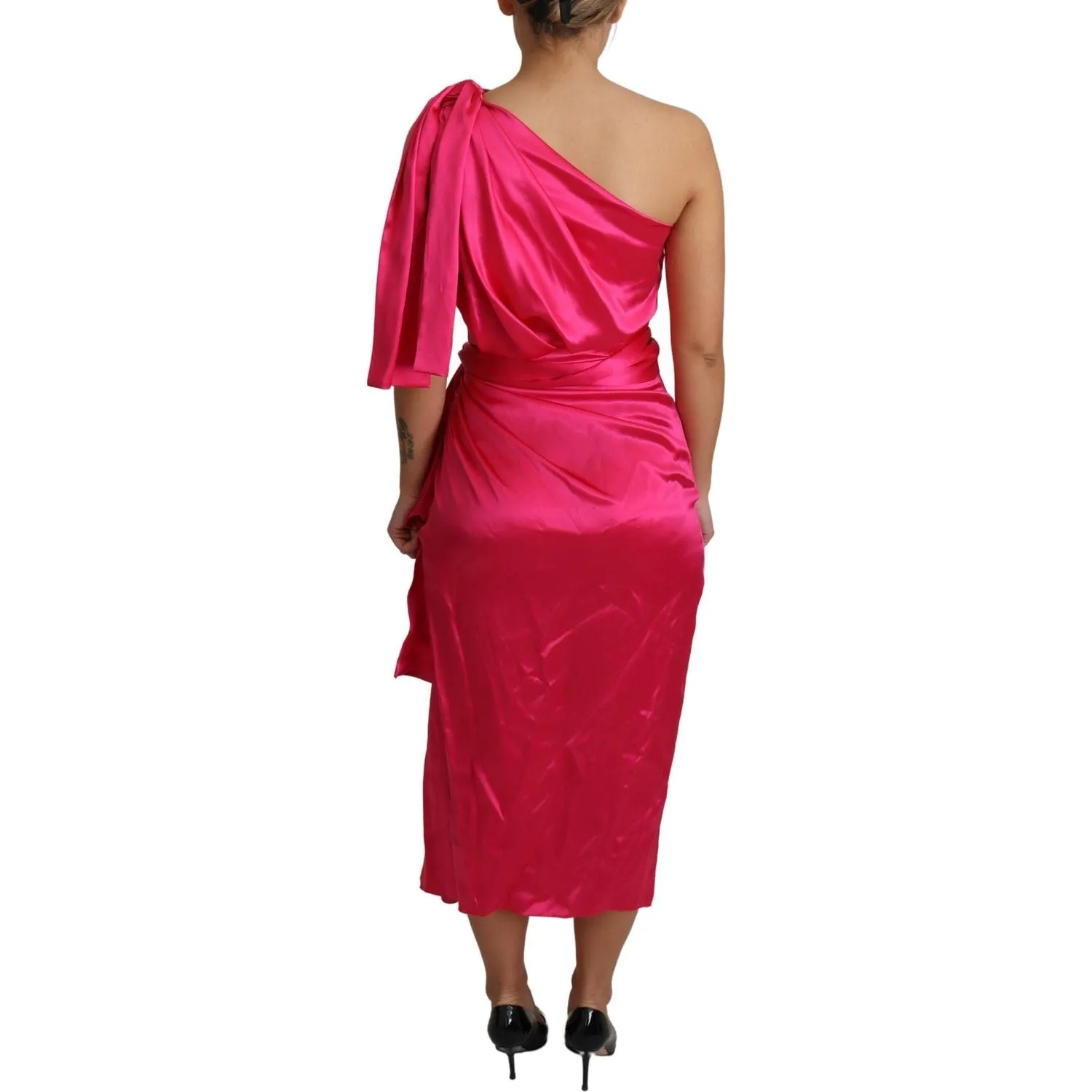 Dolce & Gabbana Elegant Fuchsia Silk One-Shoulder Wrap Dress