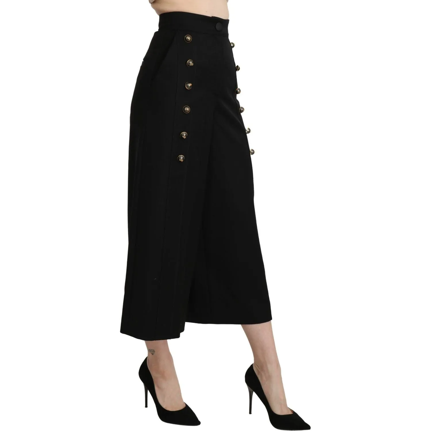 Dolce & Gabbana Elegant High Waist Wide Leg Virgin Wool Trousers