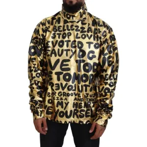 Dolce & Gabbana Gold Logo Print Turtleneck Pullover Sweater