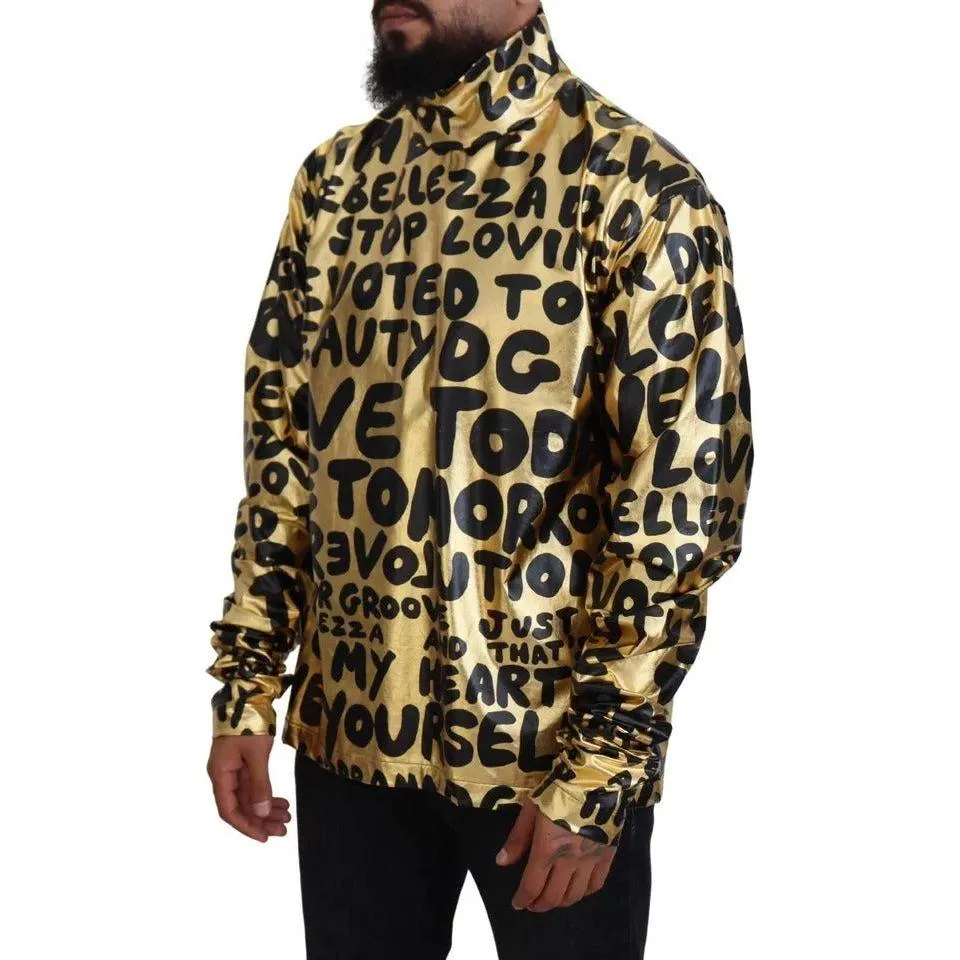 Dolce & Gabbana Gold Logo Print Turtleneck Pullover Sweater