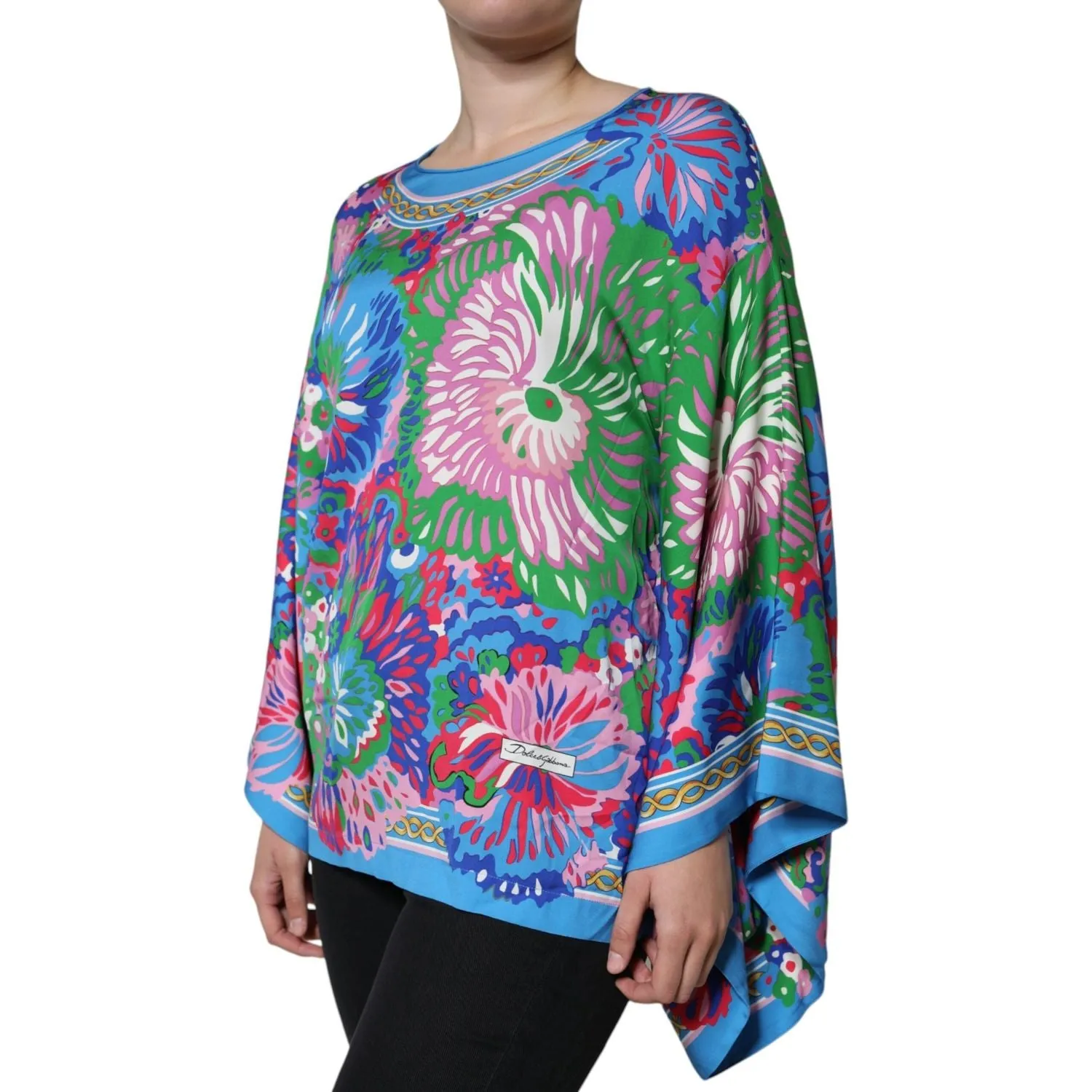 Dolce & Gabbana Multicolor Floral Charmeuse Kimono Sleeve Tunic Top