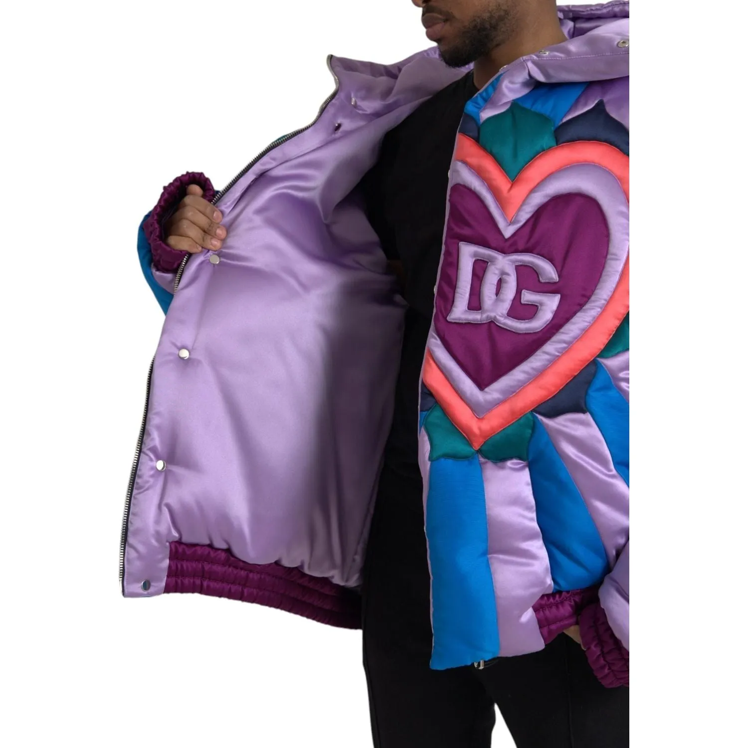 Dolce & Gabbana Multicolor Heart Logo Hooded Puffer Jacket