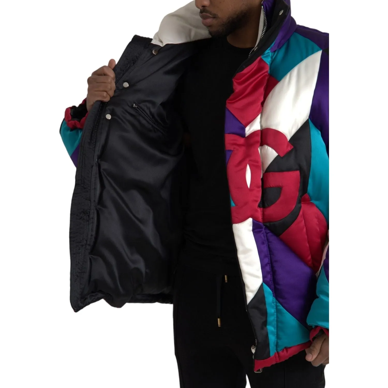 Dolce & Gabbana Multicolor Logo Windbreaker Puffer Jacket