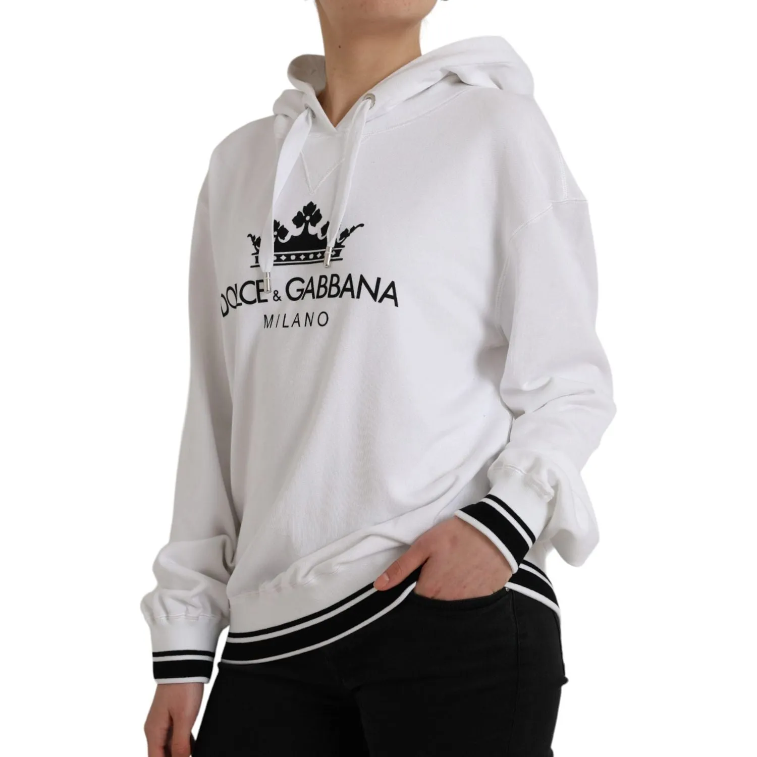 Dolce & Gabbana White Cotton Logo Hoodie Pullover Sweater