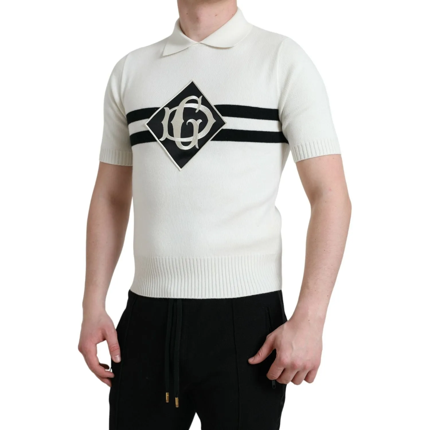 Dolce & Gabbana White DG Logo Collared Henley Shirt T-shirt