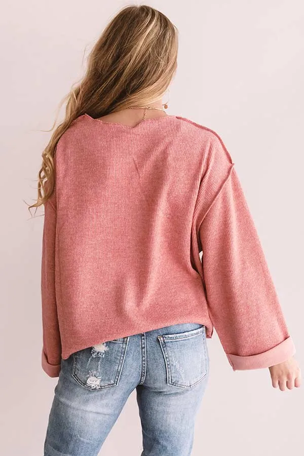 Dreams Of Snow Ribbed Shift Top In Pink