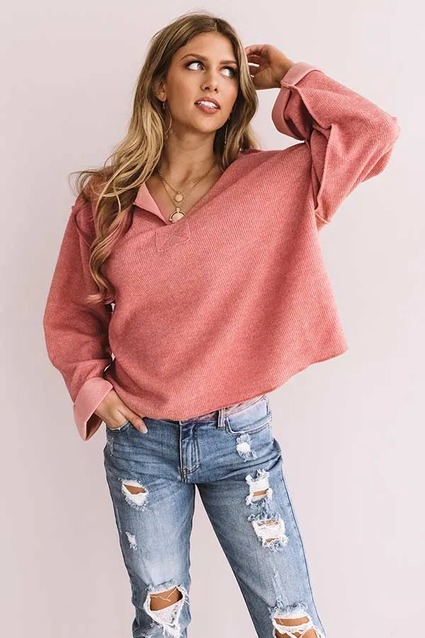 Dreams Of Snow Ribbed Shift Top In Pink