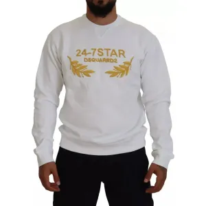 Dsquared² White Embroidered Crewneck Sweatshirt Sweater