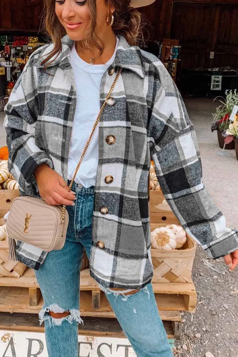 Dunnmall Fashion Big Plaid Coat Woolen Coat Tops