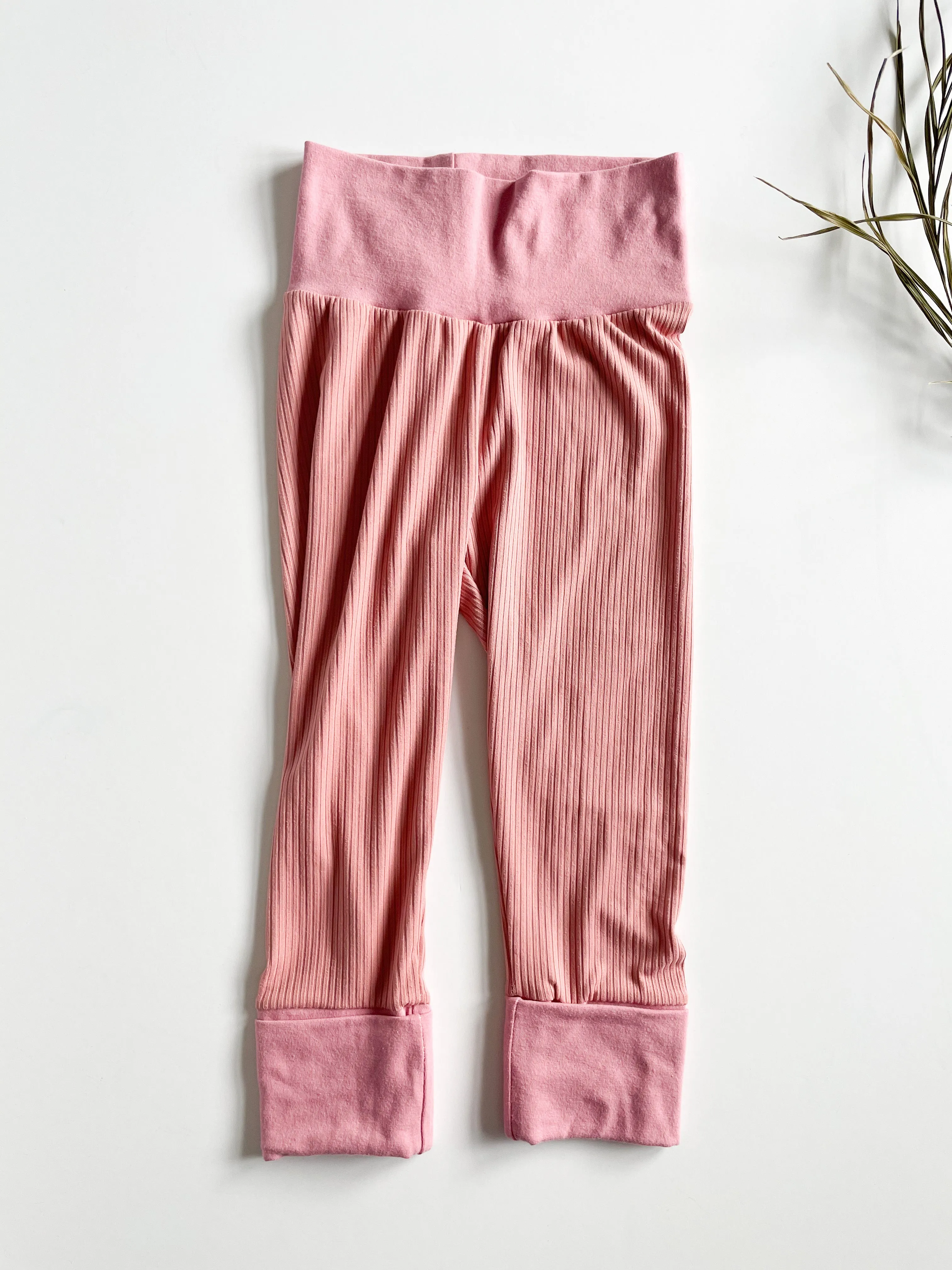 Dusty Rose Ribbed Grow-With-Me Baby Leggings - 6 Months - 3 years