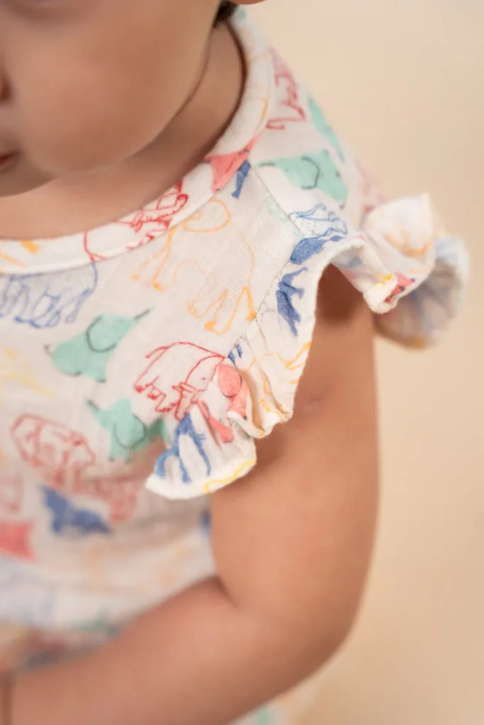 Fern Romper - Colourful Elephants