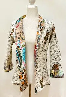 Fully Reversible  Silk and Cotton Patchwork Quilted Women's Jacket (Mixed Beige)