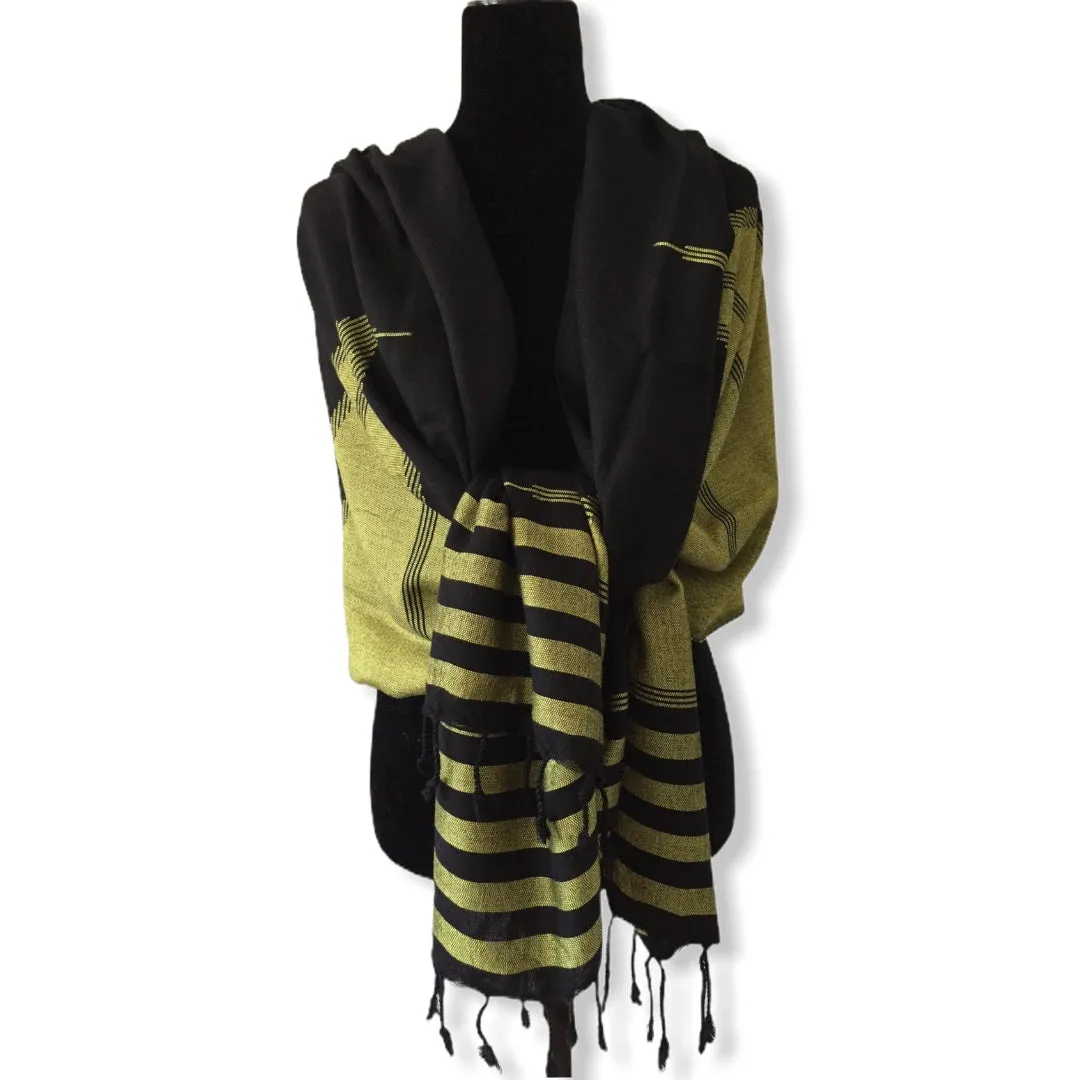 Geometric Handwoven Shawl - Black & Yellow