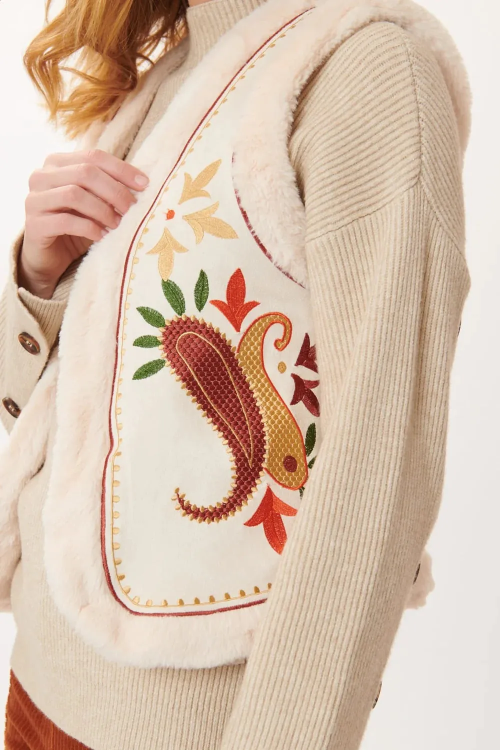 Gilet Embroidered Vest-Cream