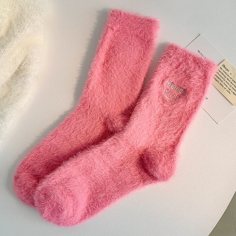 Gohobi Hello Smiling Mink Fleece Socks