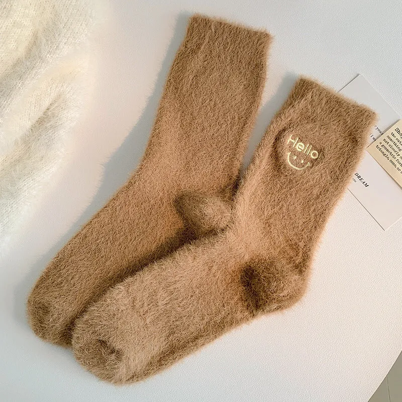 Gohobi Hello Smiling Mink Fleece Socks