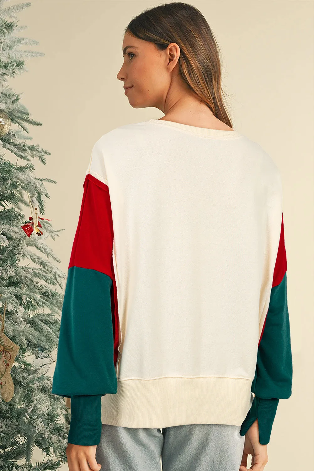 Gothic Outlaws Christmas Star Color Block Sleeve Side Slits Sweatshirt