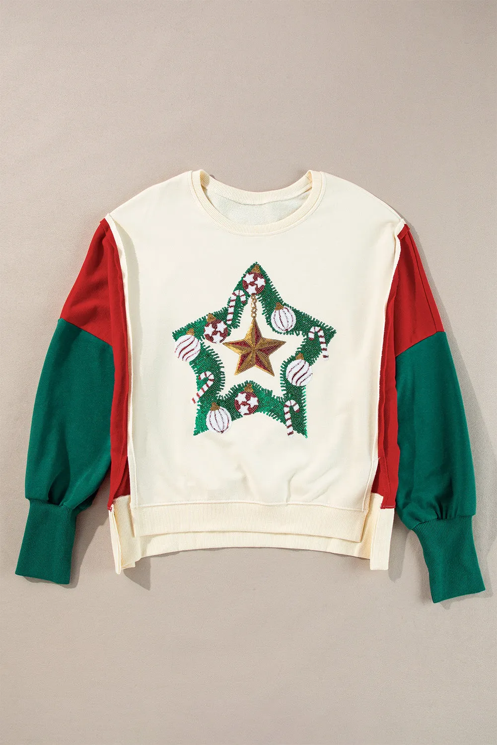 Gothic Outlaws Christmas Star Color Block Sleeve Side Slits Sweatshirt