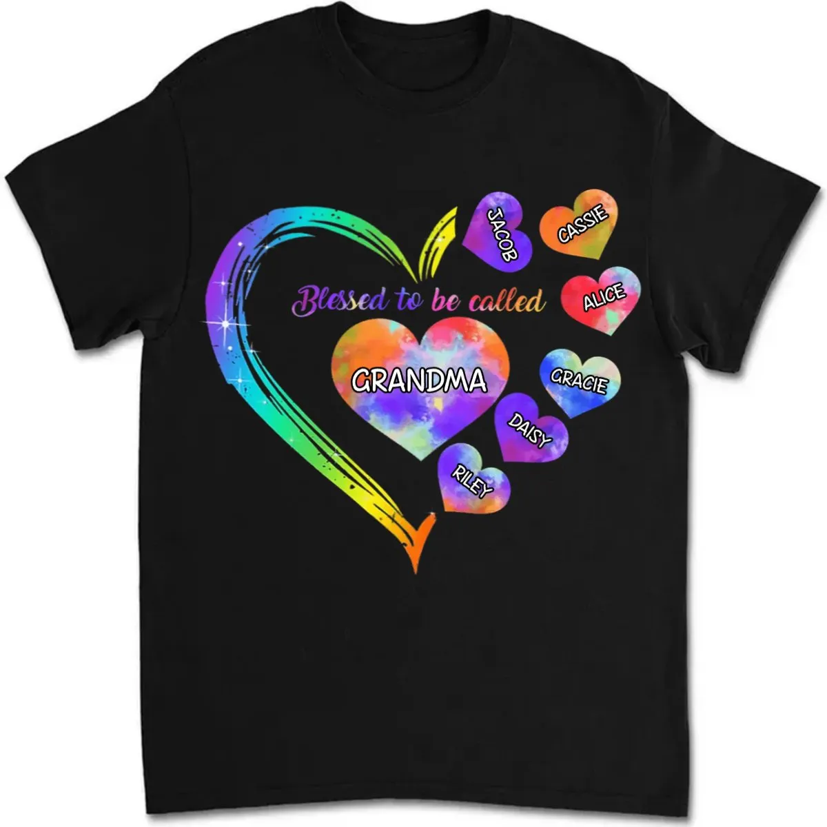 Grandma - Blessed To Be Called Grandma Personalized Heart Grandkids Shirt - Personalized T-shirt