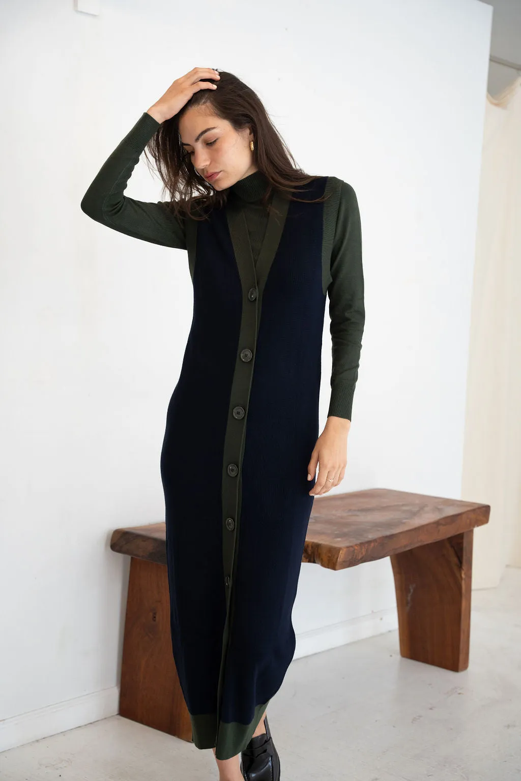 Green Knit Colorblock Vest Dress