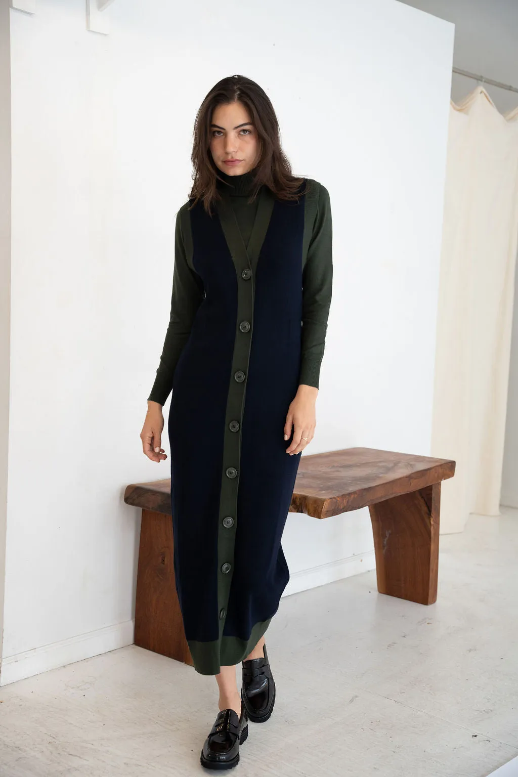 Green Knit Colorblock Vest Dress