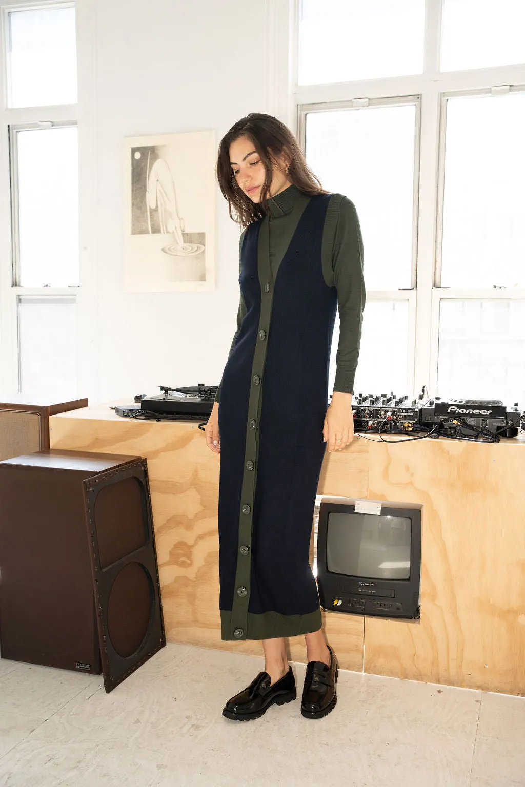 Green Knit Colorblock Vest Dress