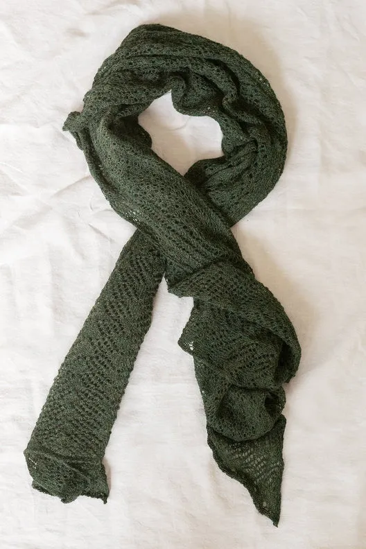 Green Knit Lace Alpaca Scarf