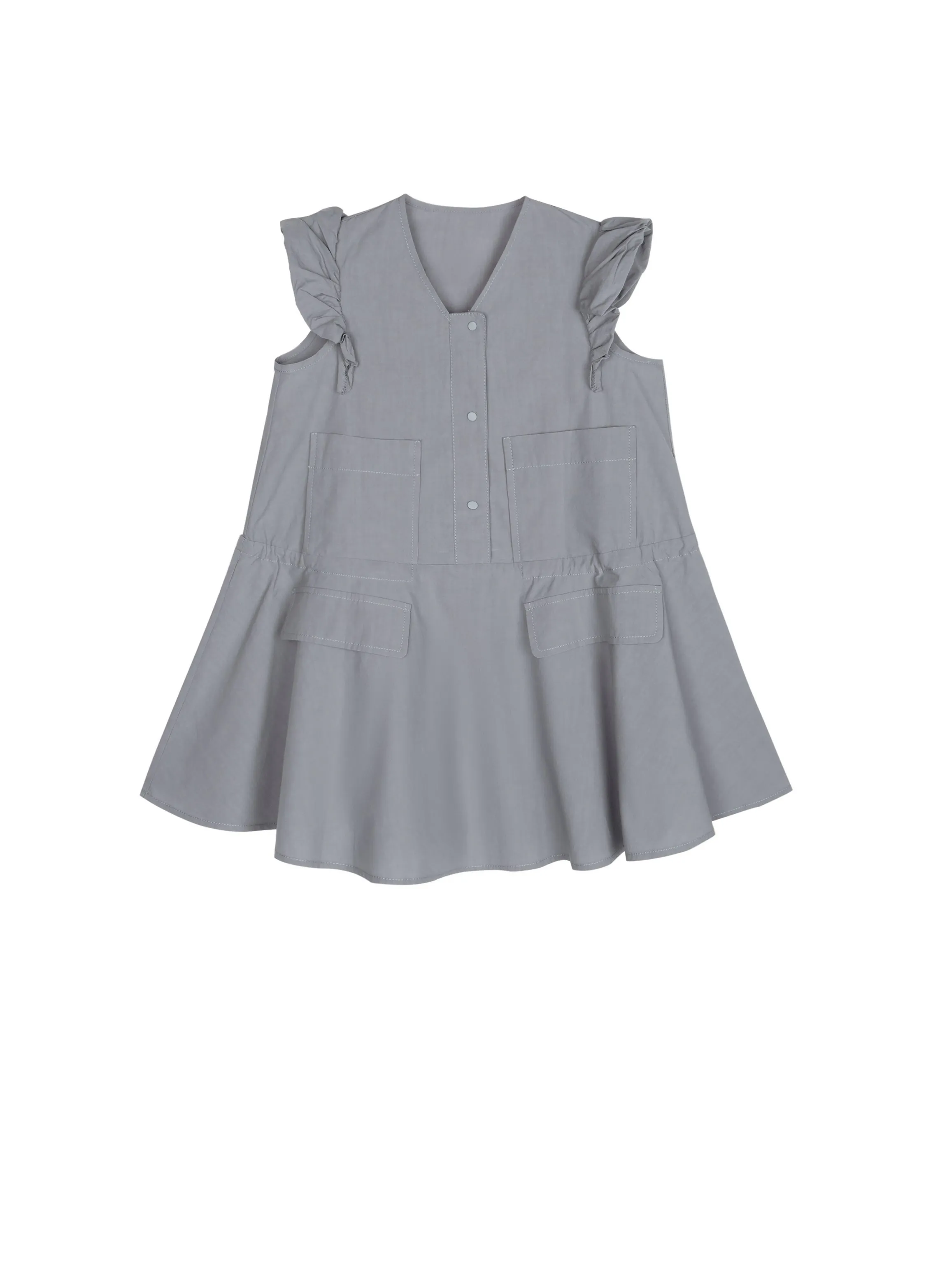 Grey Blue Sleeveless Dress with Pockets