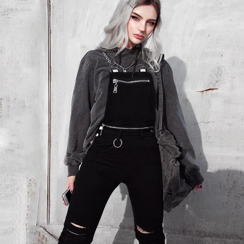 Handmade Hole Zipper Buckle Patchwork Jumpsuits