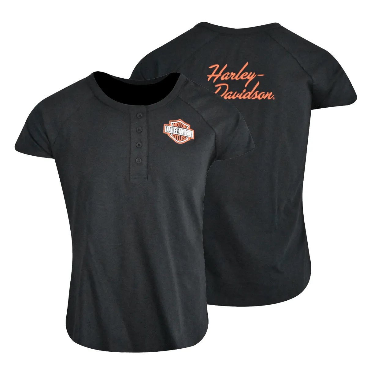 HD Branded Women's T-Shirt Black 4 Button Henley (S24)