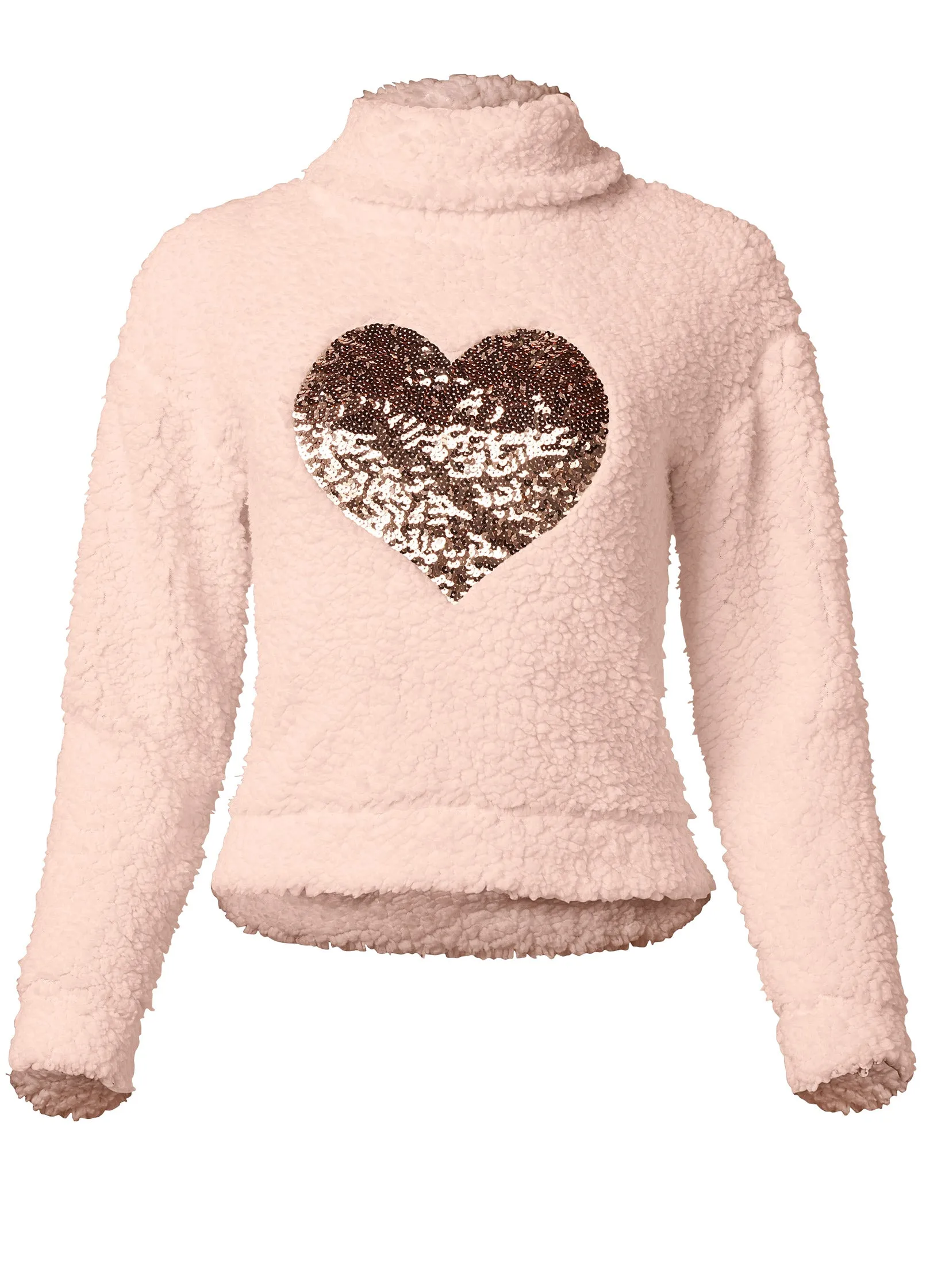 Heart Sherpa Sweatshirt  - Peach Blush