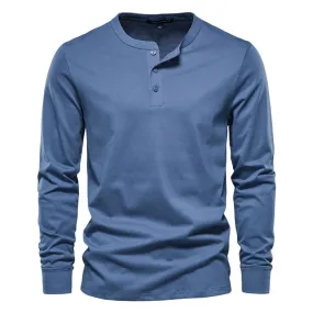 Henley Collar T Shirt Men Casual Solid Color Long Sleeve T Shirt for Men Autumn High Quality 100% Cotton Mens T Shirts