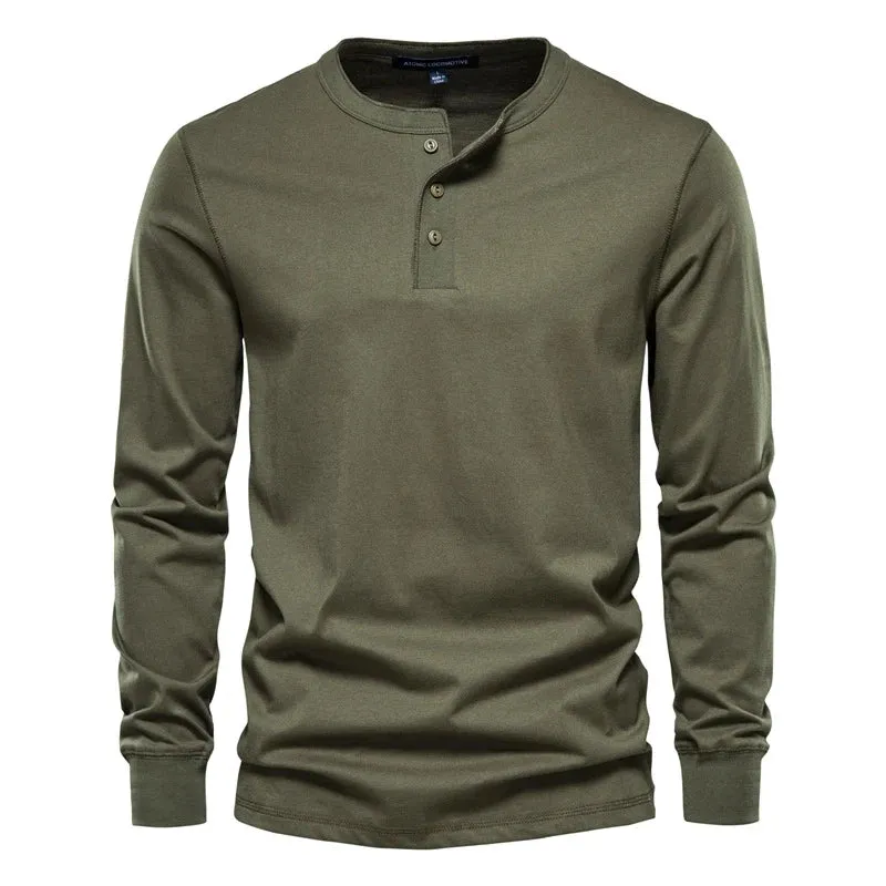 Henley Collar T Shirt Men Casual Solid Color Long Sleeve T Shirt for Men Autumn High Quality 100% Cotton Mens T Shirts