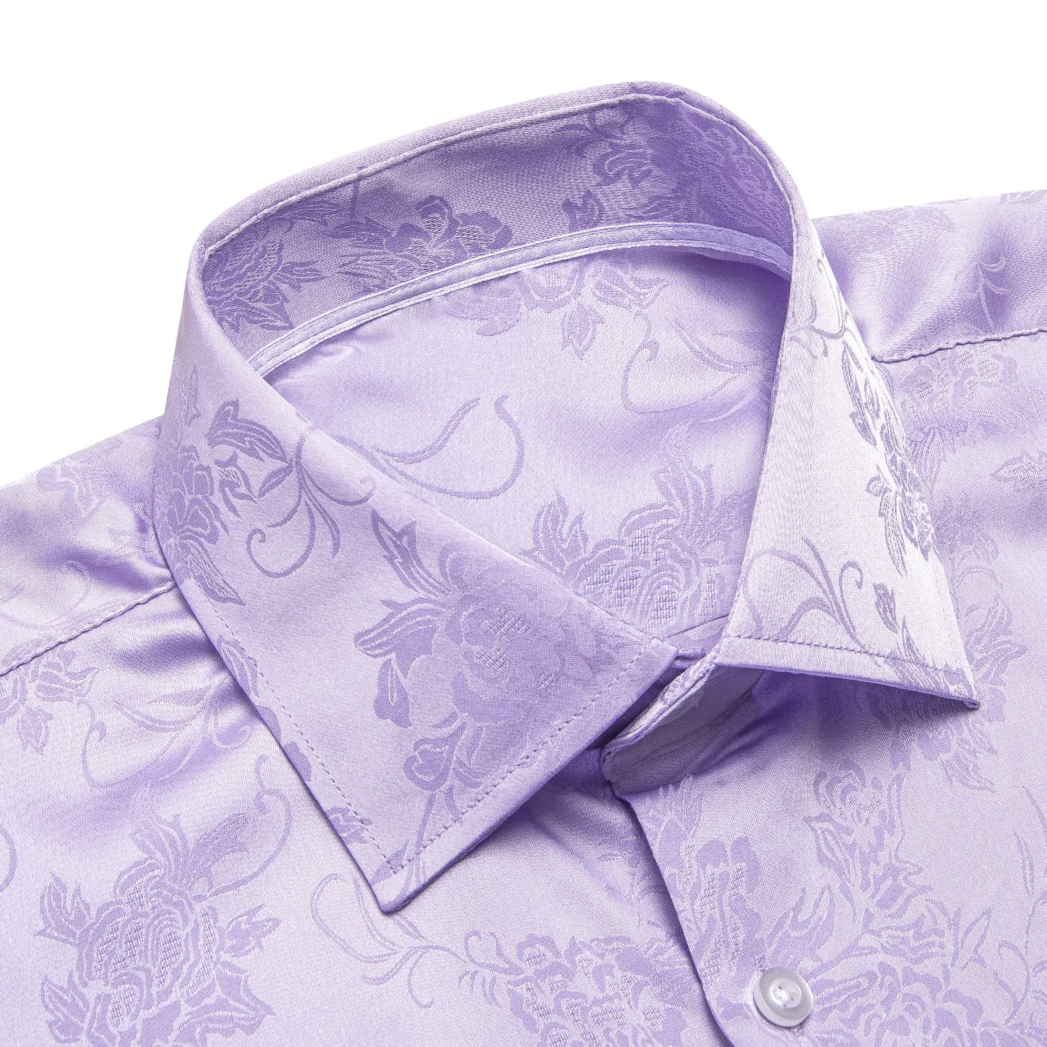 Hi-Tie Wedding Shirt Lilac Purple Floral Silk Men's Long Sleeve Shirt