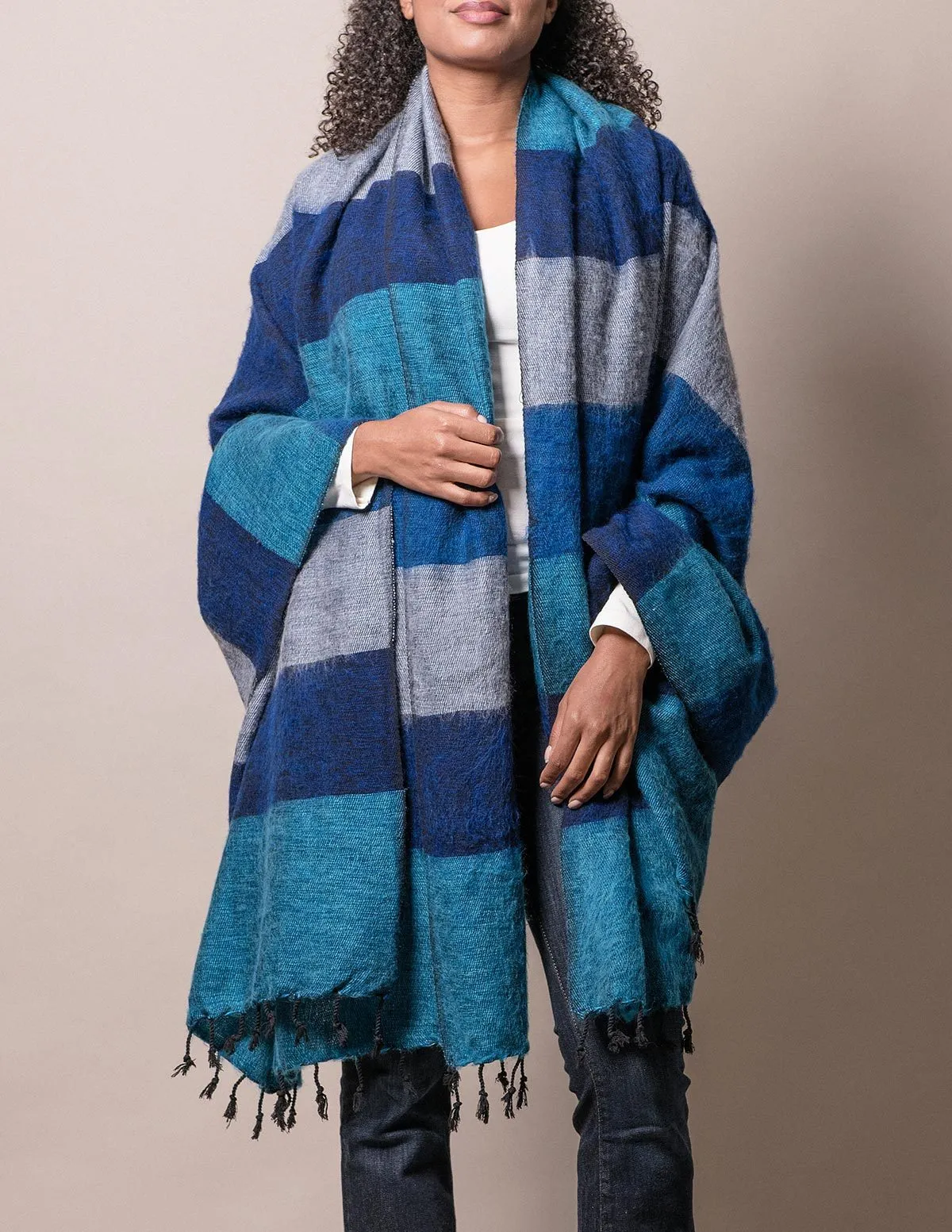 Himalayan Yak Wool Large Wrap - Blue Ice