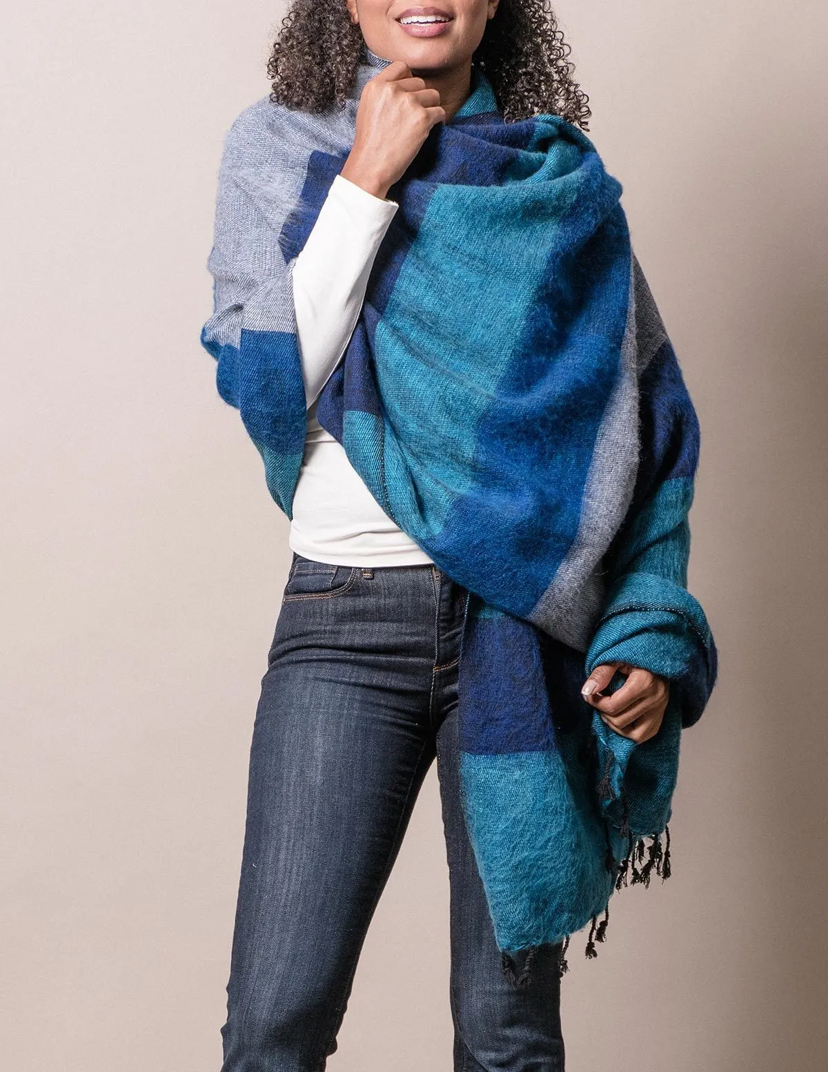 Himalayan Yak Wool Large Wrap - Blue Ice