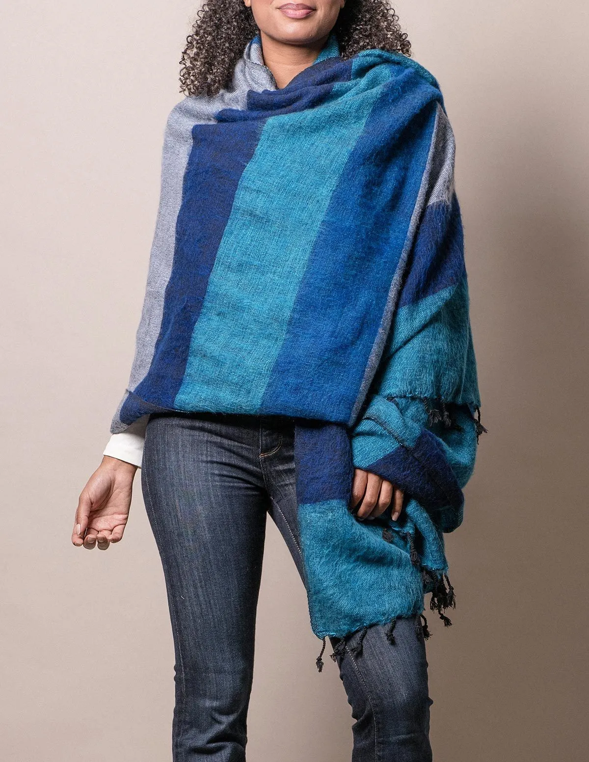 Himalayan Yak Wool Large Wrap - Blue Ice