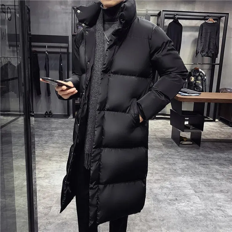 Ilooove - Men's Winter Long Down Cotton Jacket 2023 Korean Style Casual Loose Thick Plus Size Parka Coat Warm Overcoat