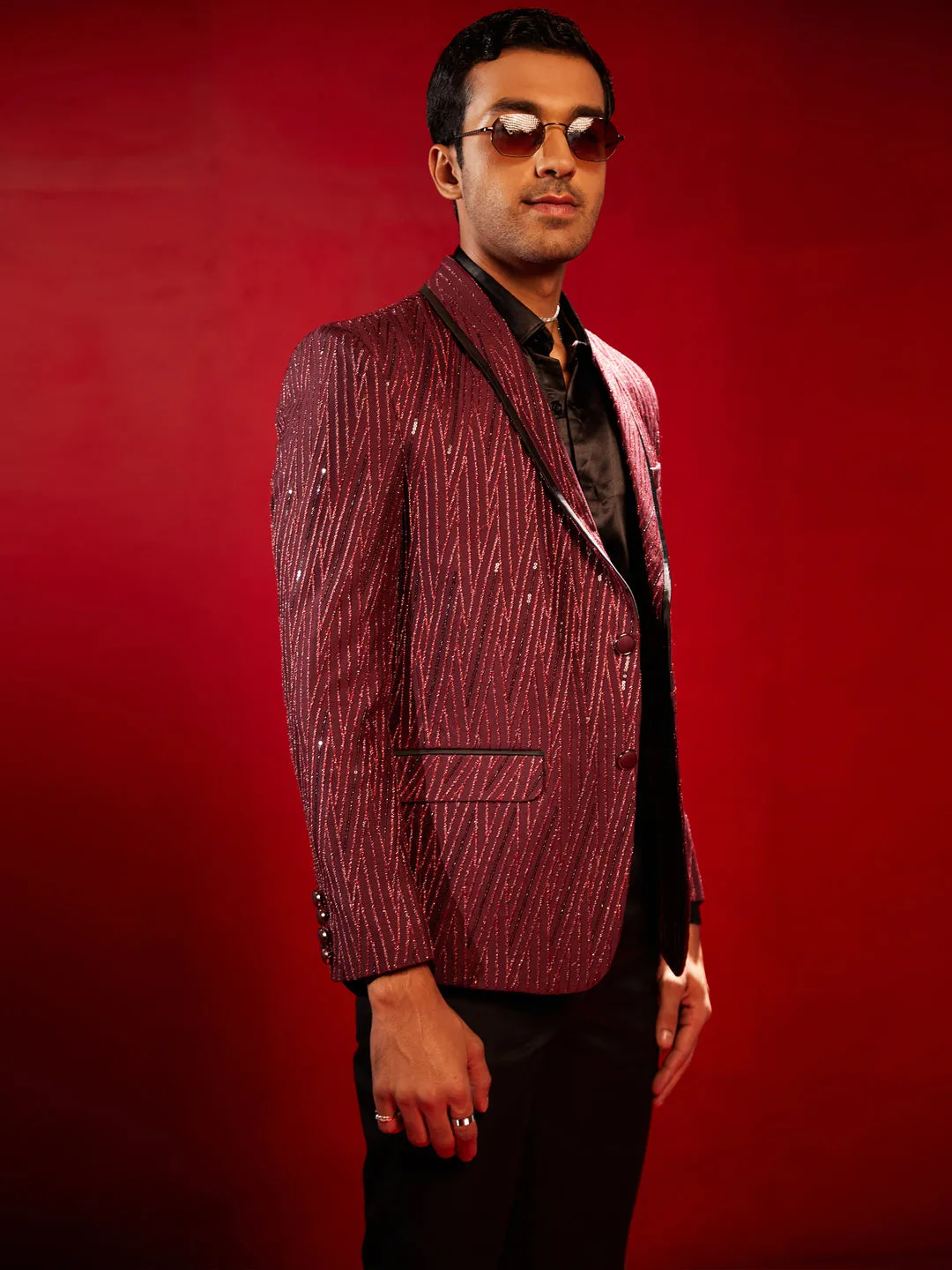 Jashvi Men's Maroon Silk Blend Blazer