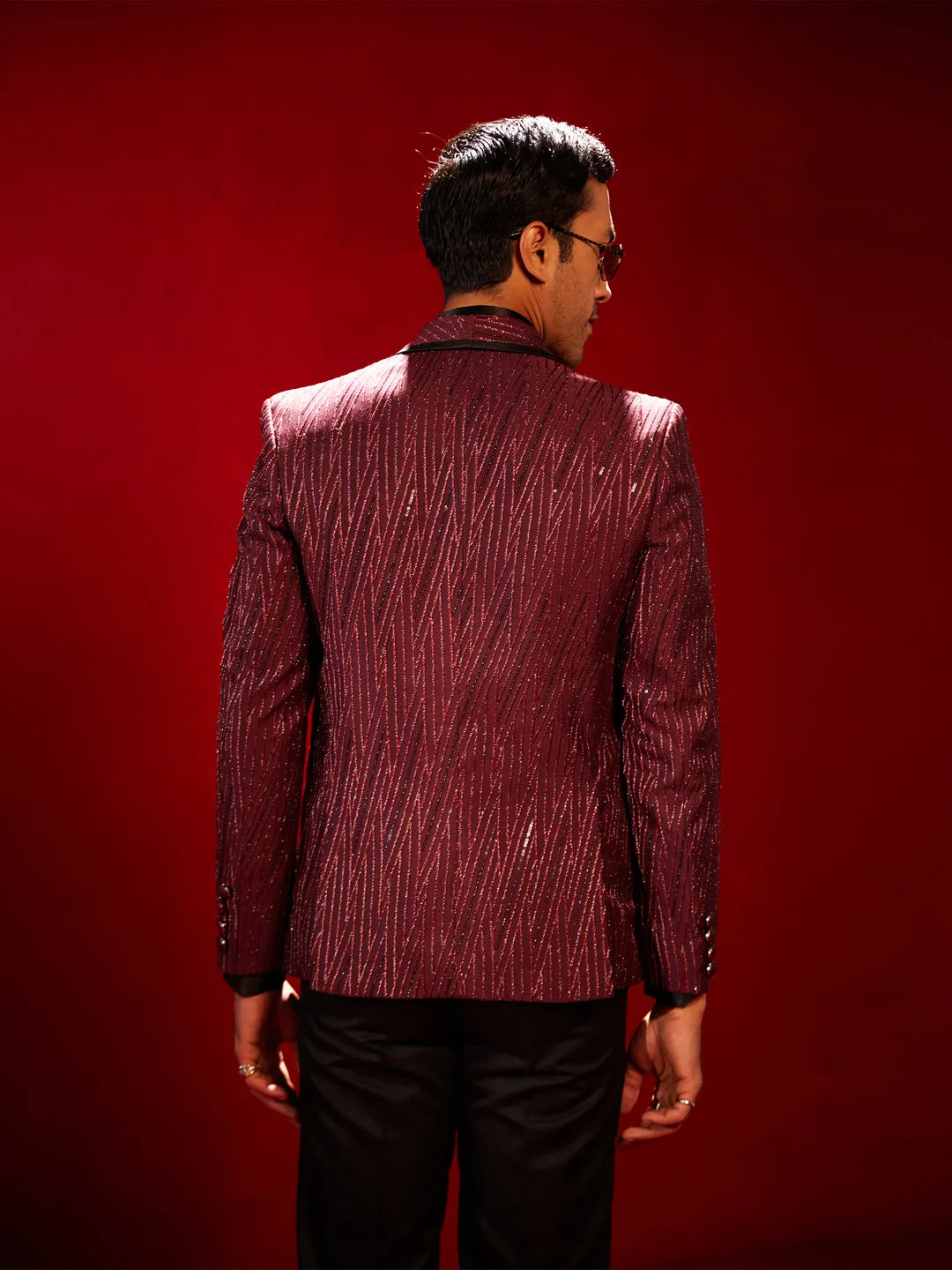 Jashvi Men's Maroon Silk Blend Blazer