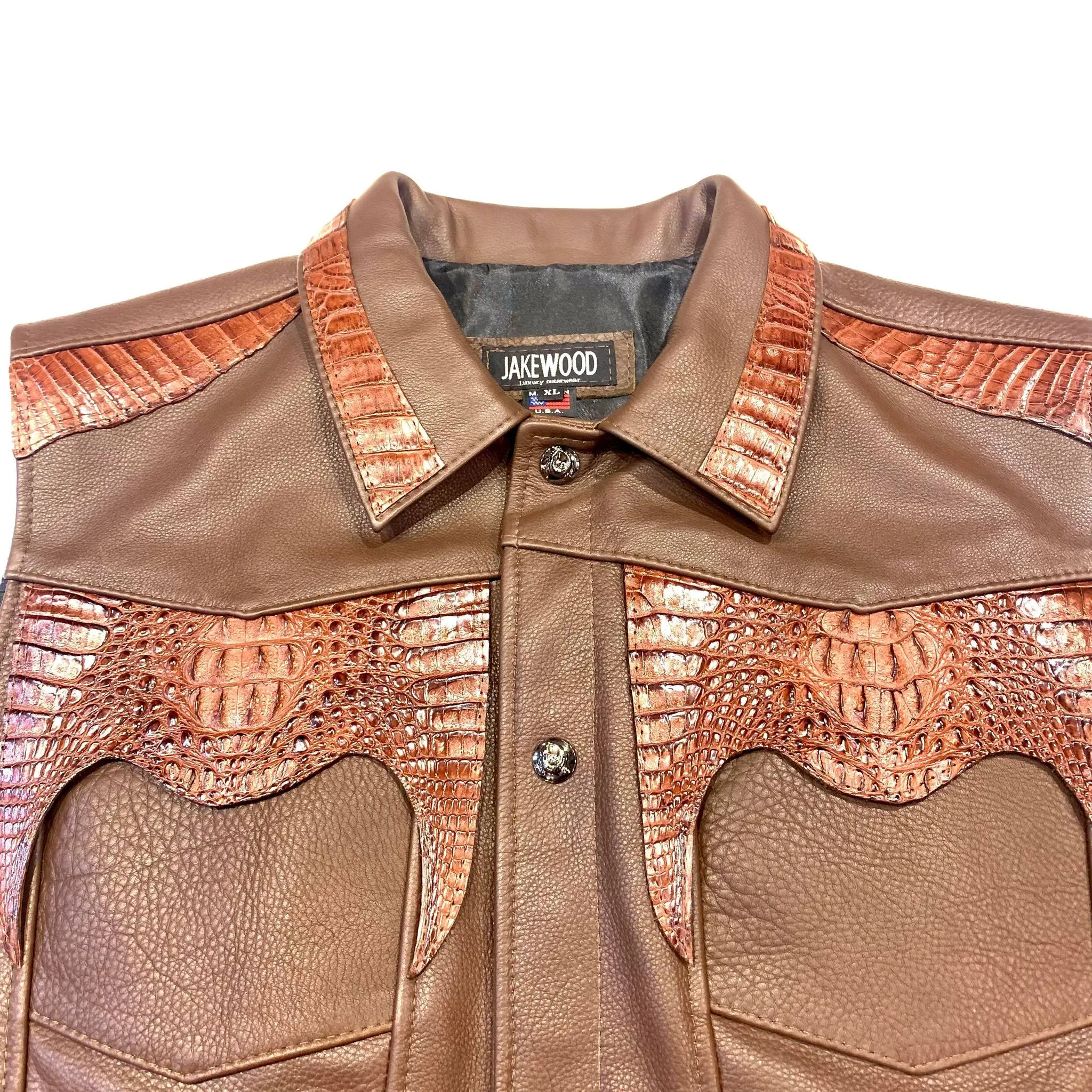 Kashani Men's Chocolate Brown Lambskin/Alligator Vest