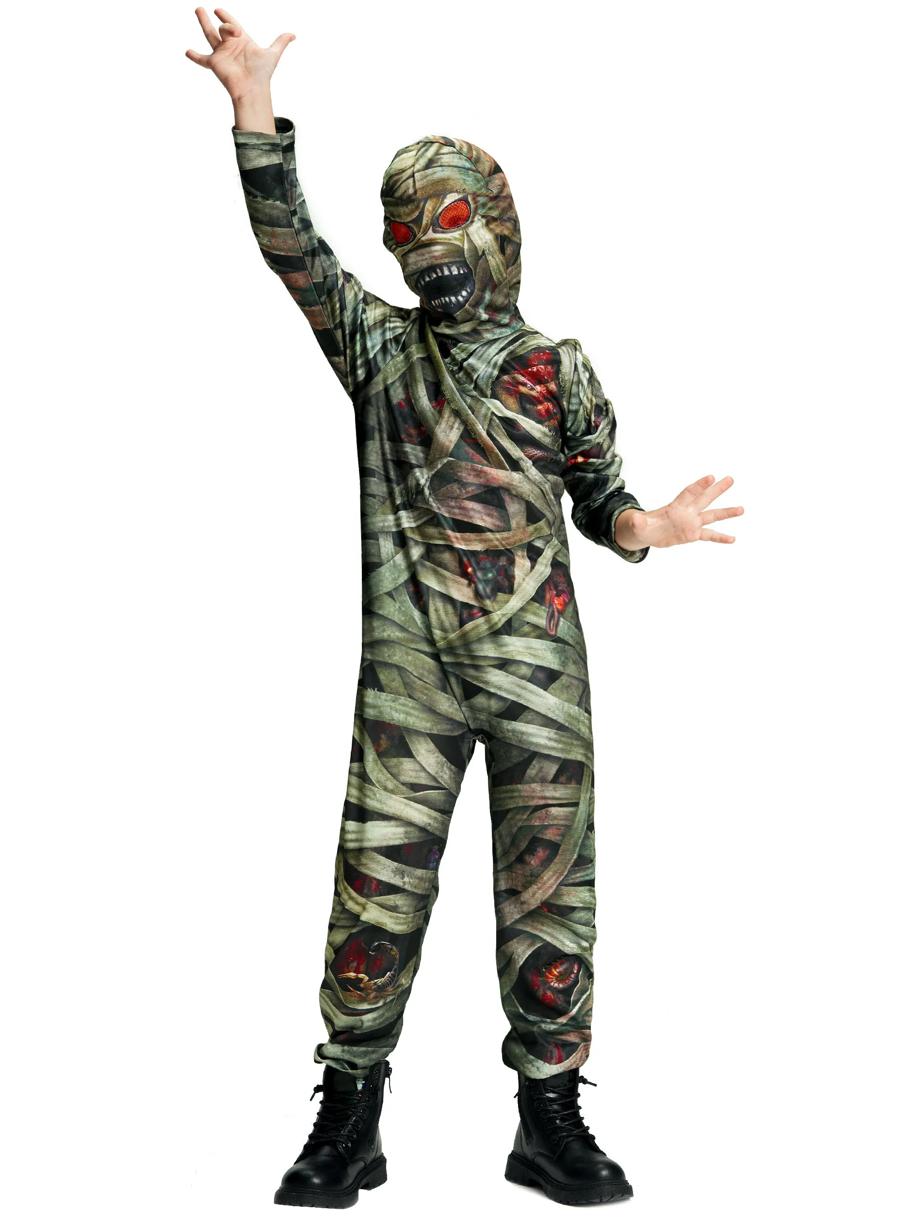 Kids Mummy Jumpsuit with Hooded Mask Halloween Costume